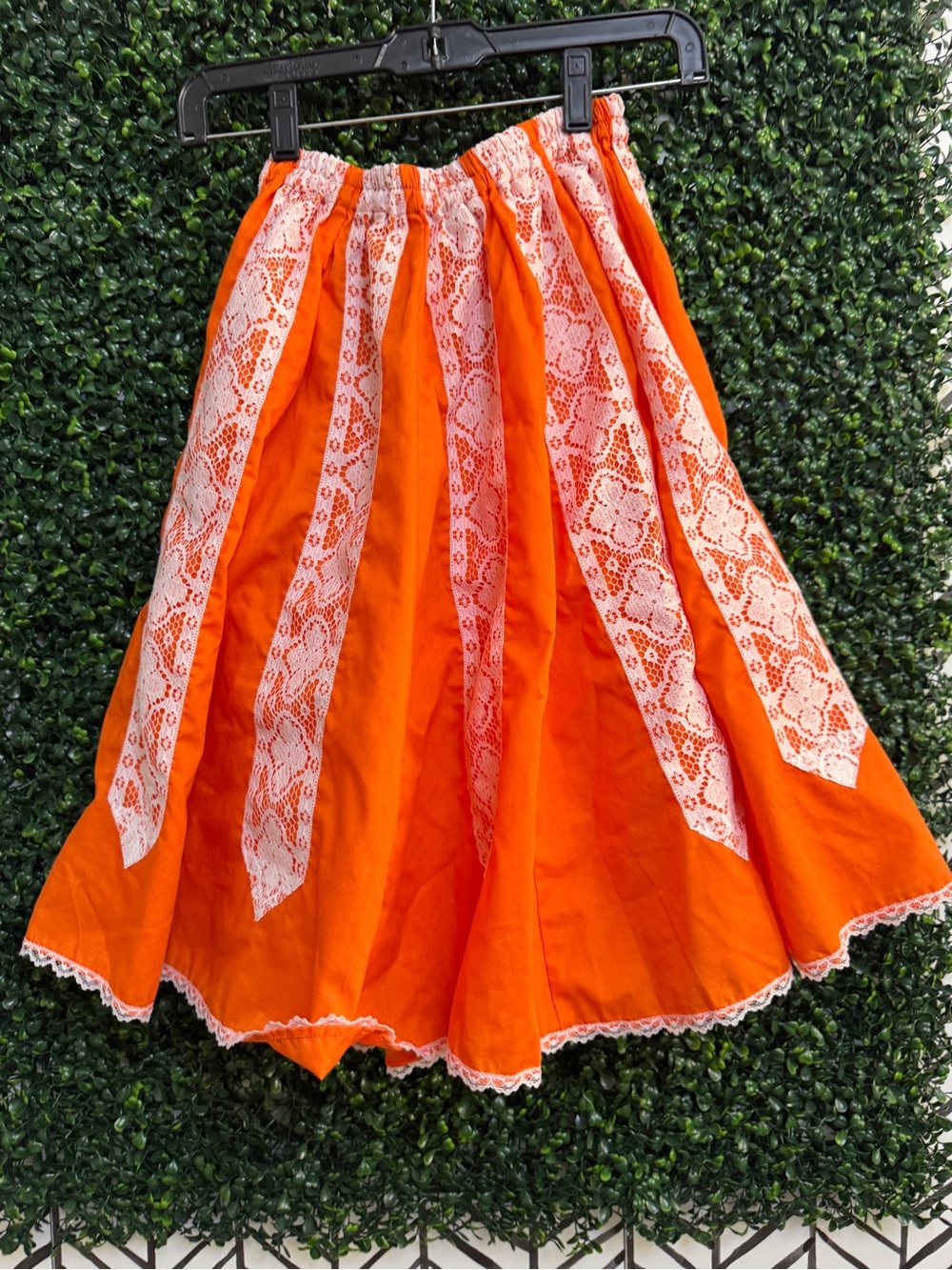 Handmade vintage Orange Lace-Panel Full Skirt